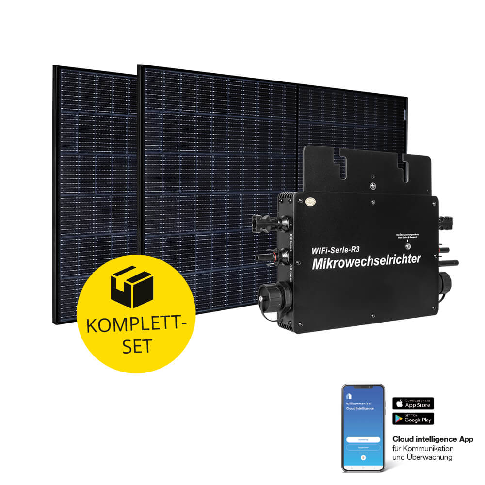 Balkonkraftwerk Set 600W inkl. Mikrowechselrichter und 2x 380W PV Module Full Black