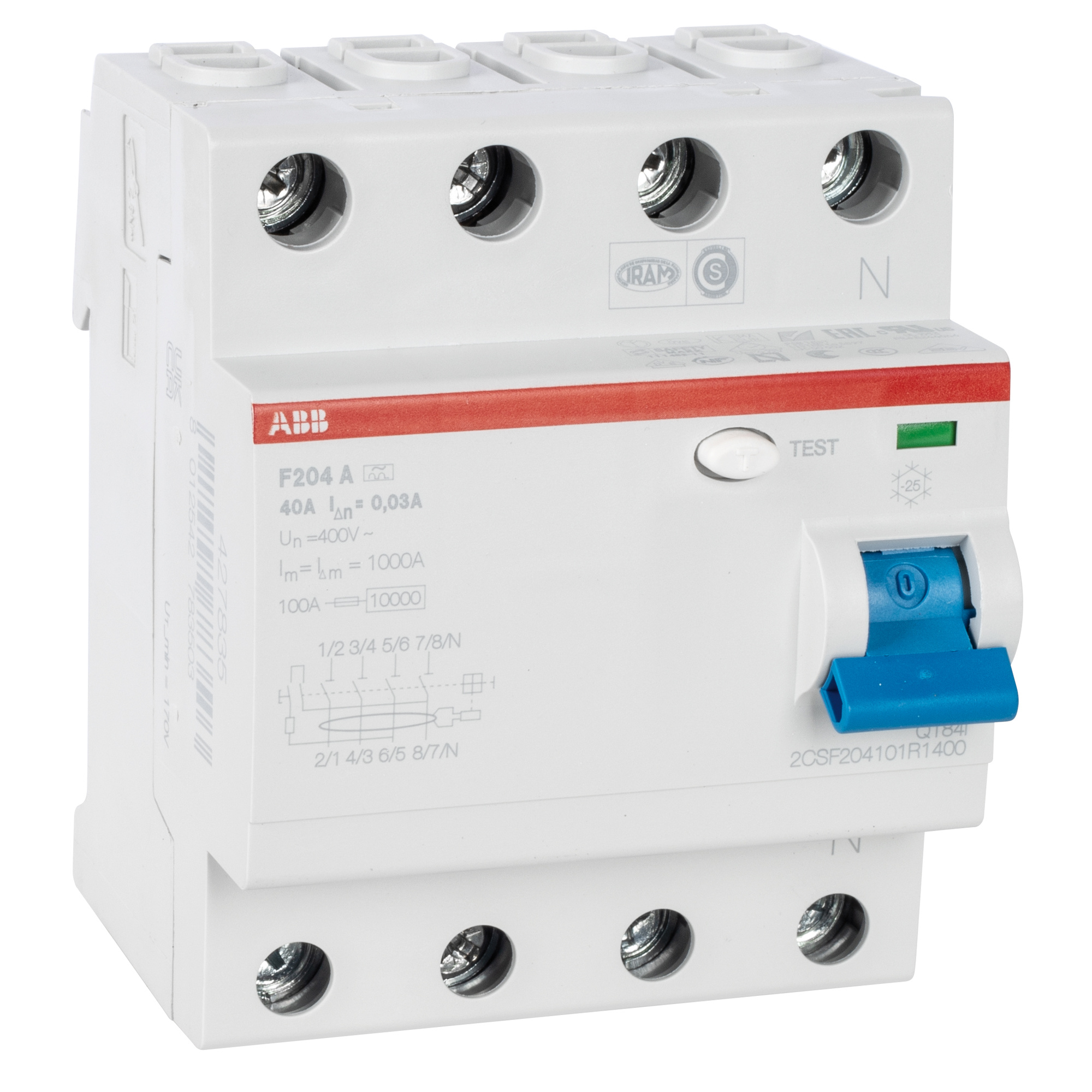 FI-Schutzschalter, F 204 A, 4-polig, 4 TE, 40A/0,03