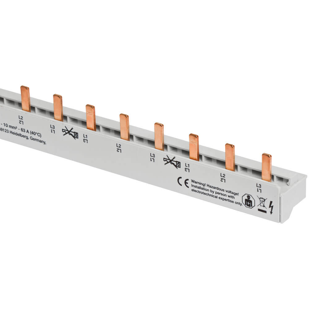 Steg-Phasenschiene, 10 mm², 3-polig, L-Form, für 12 LS-Schalter ABB PRO M/COMPACT