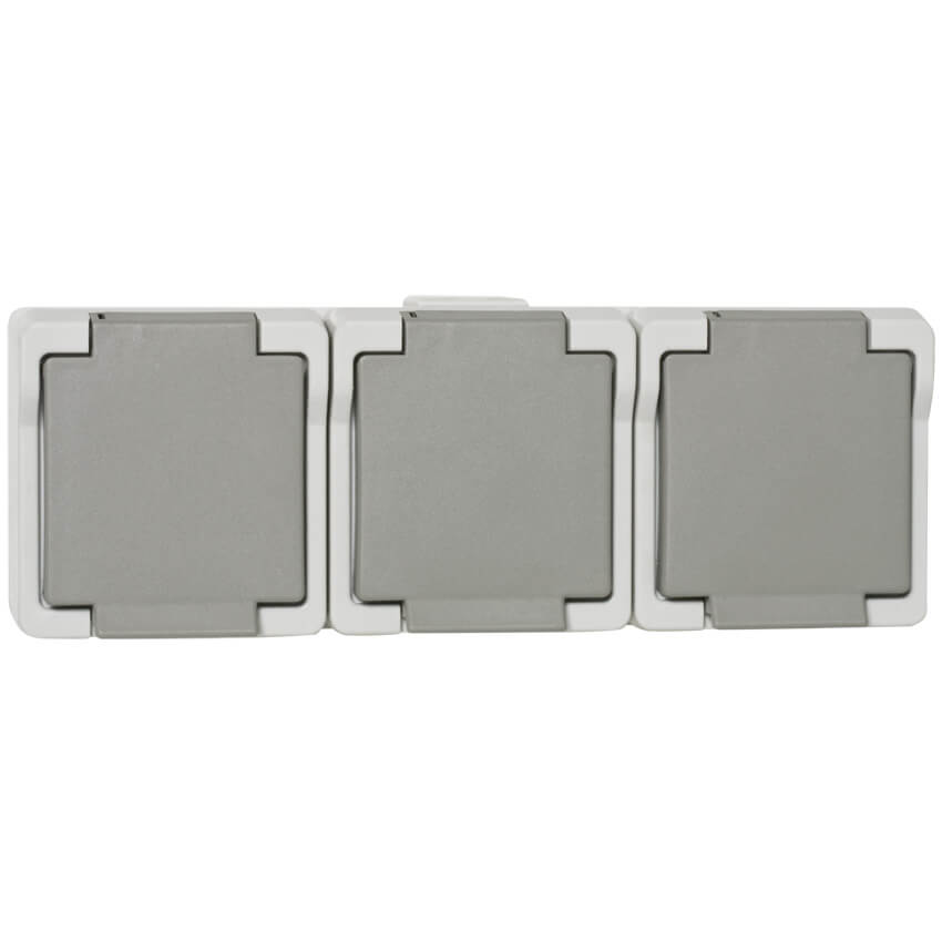 Steckdose 3-fach waagerecht, AP/FR 9365, grau