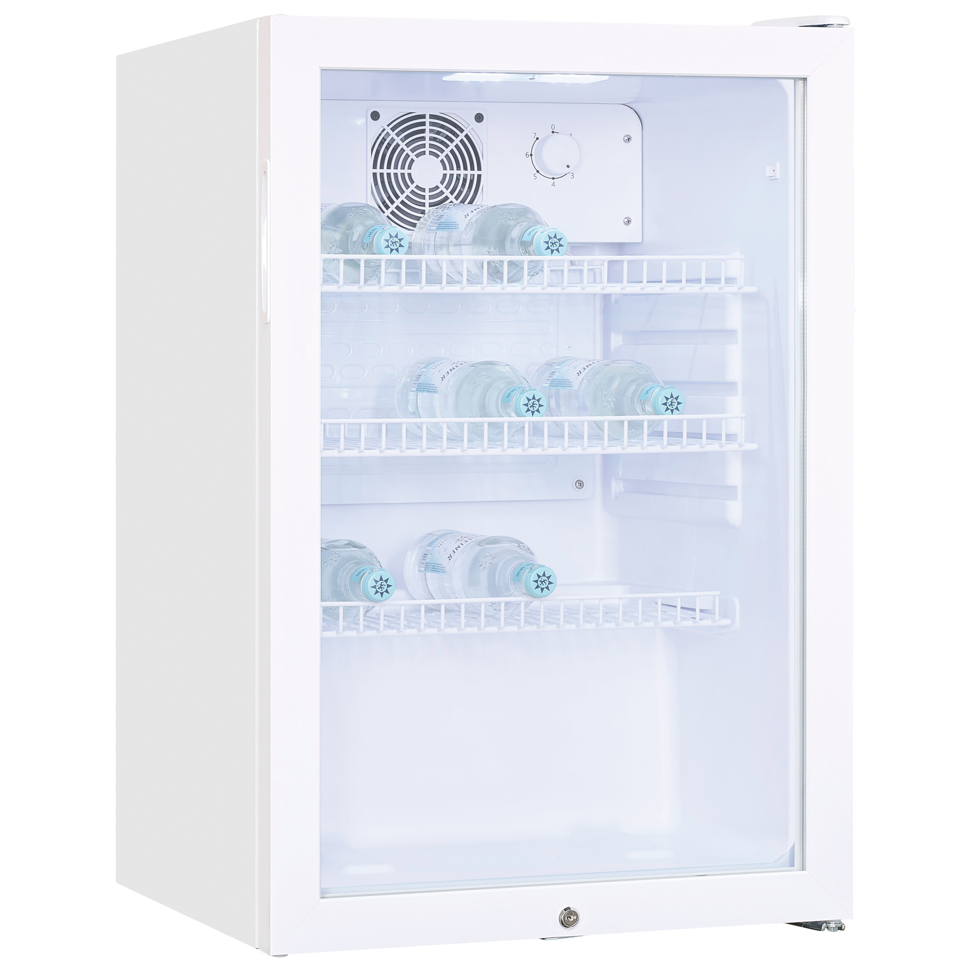 Glastürkühlschrank, 118 Liter, H 840, abschließbar, weiß