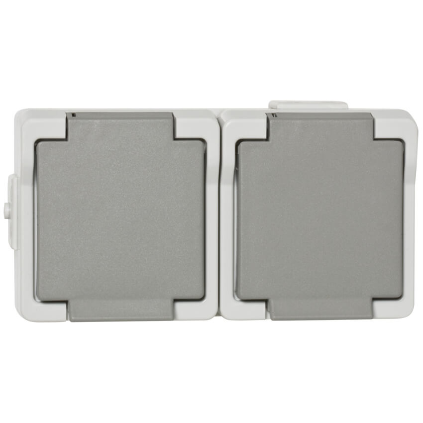 Steckdose 2-fach waagerecht, AP/FR 9365, grau