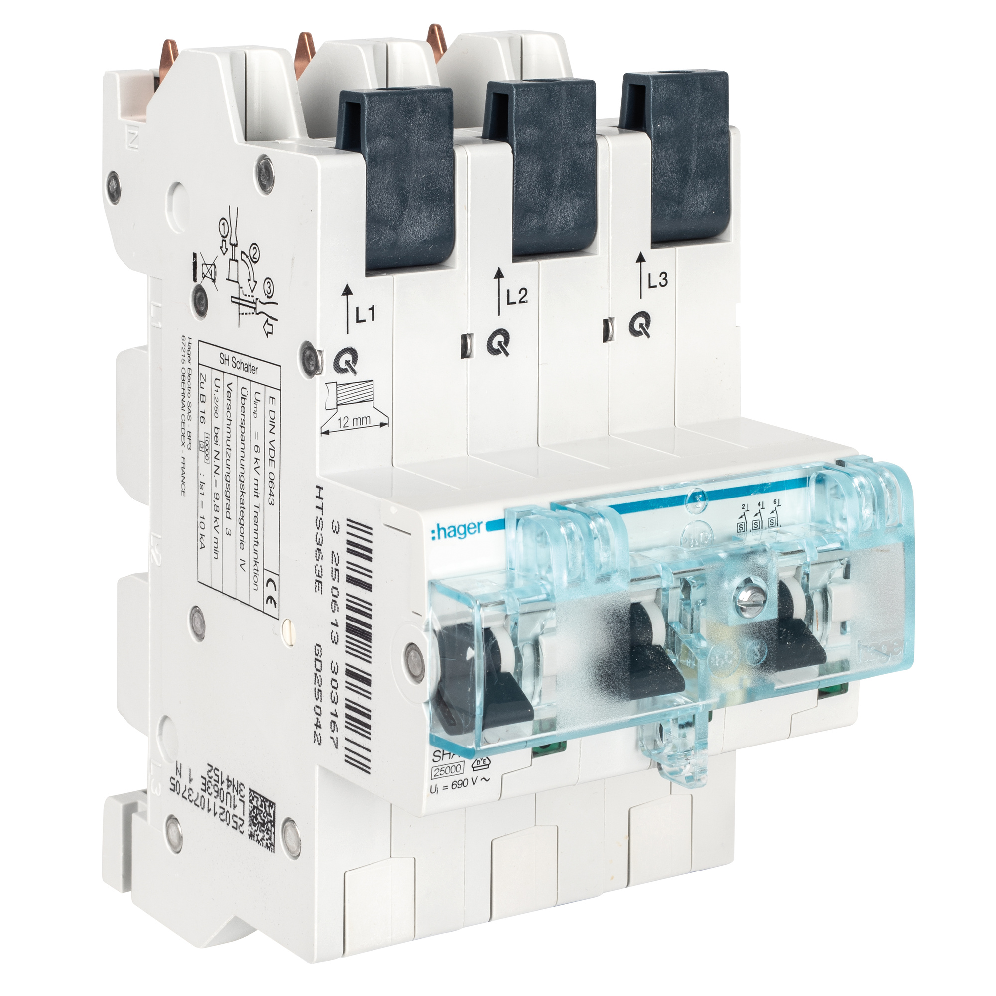 Hauptleitungsschutzschalter, QUICK CONNECT, 3-polig, E-Char., für Sammelschiene, 50A