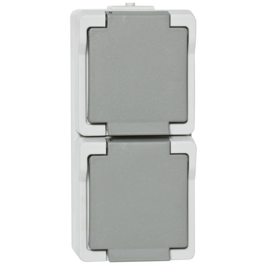 Steckdose 2-fach senkrecht, AP/FR 9365, grau