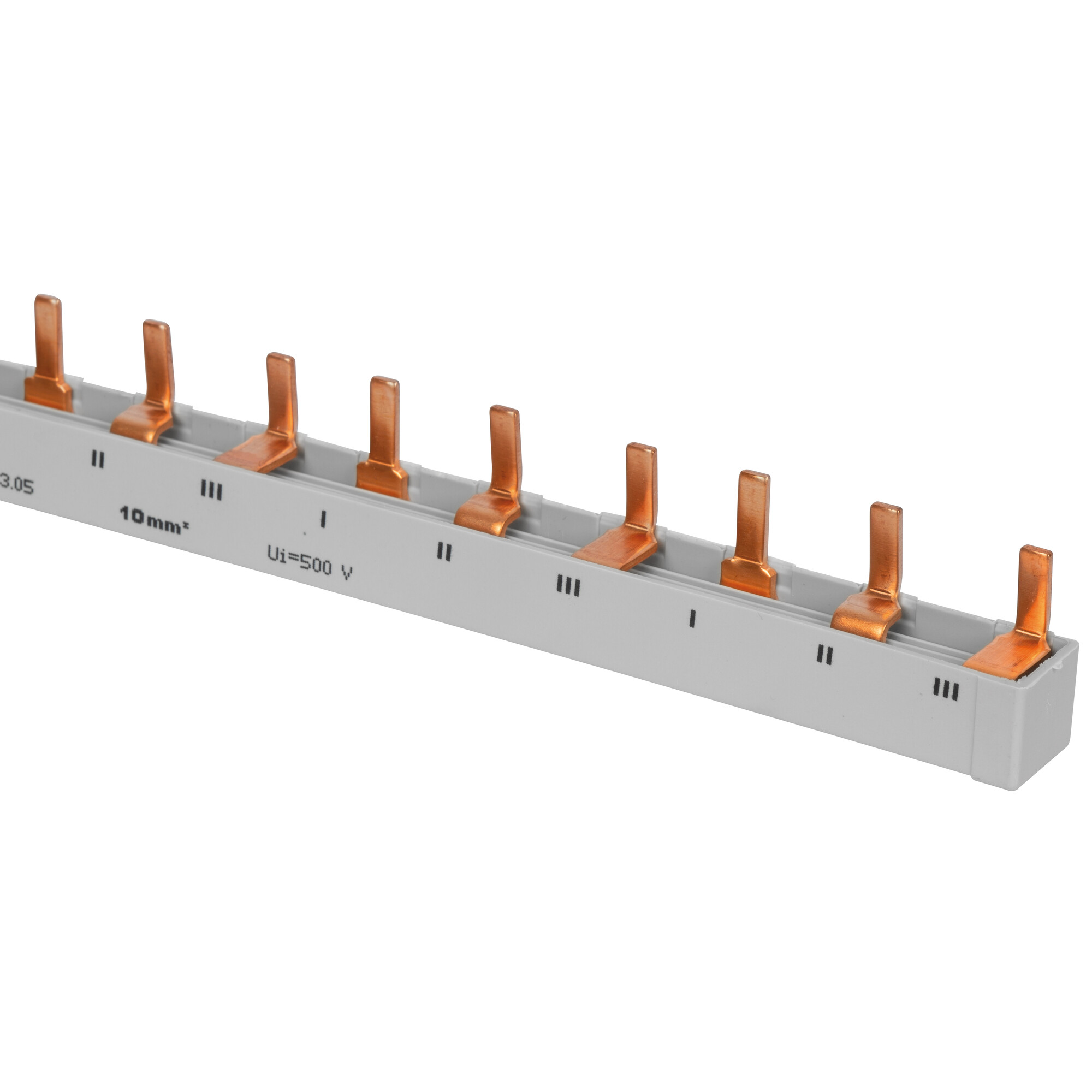Steg-Phasenschiene, 10 mm², 3-polig, L-Form, für 12 LS-Schalter