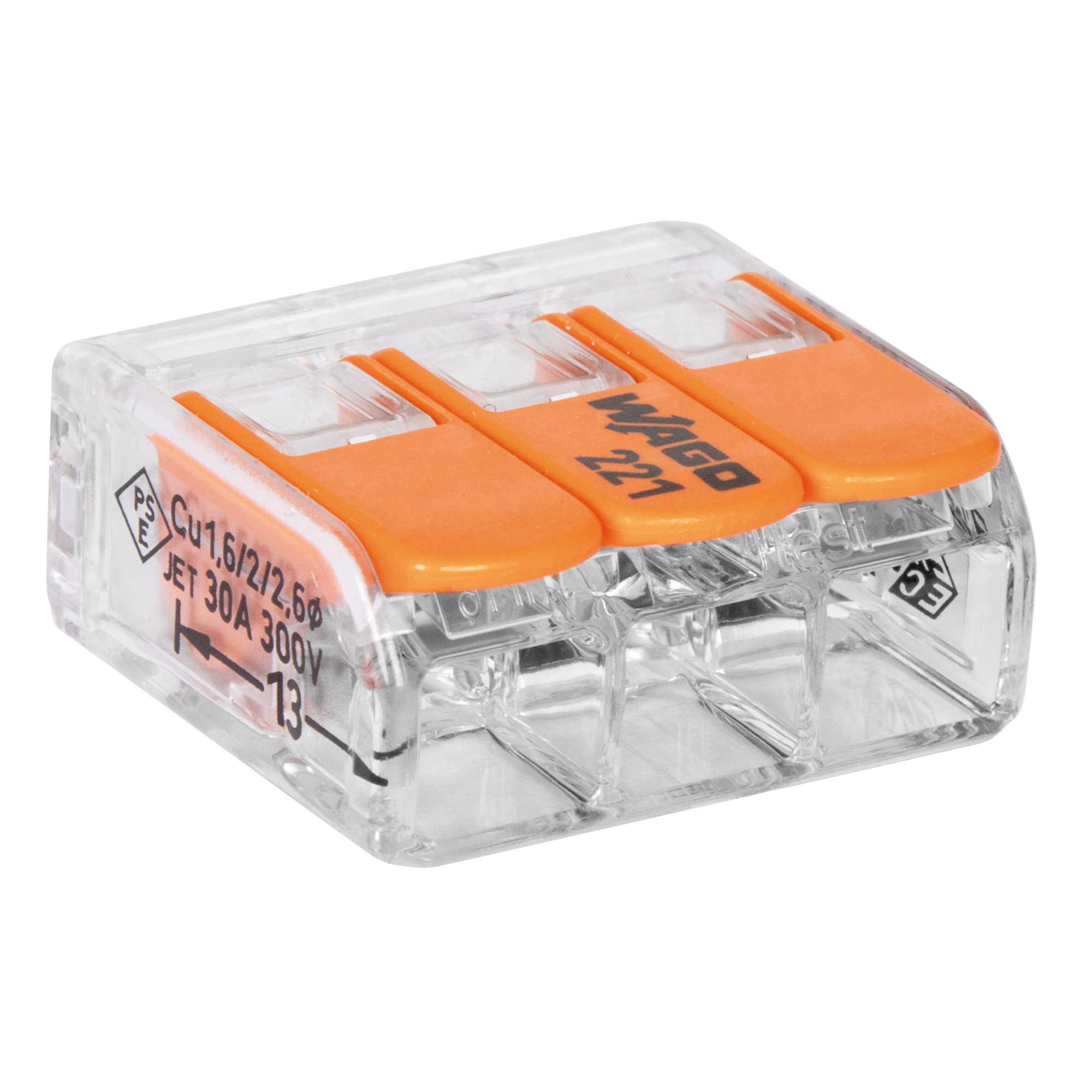 Verbindungsklemme, 221, 0,5 - 6 mm², transparent, 3-polig