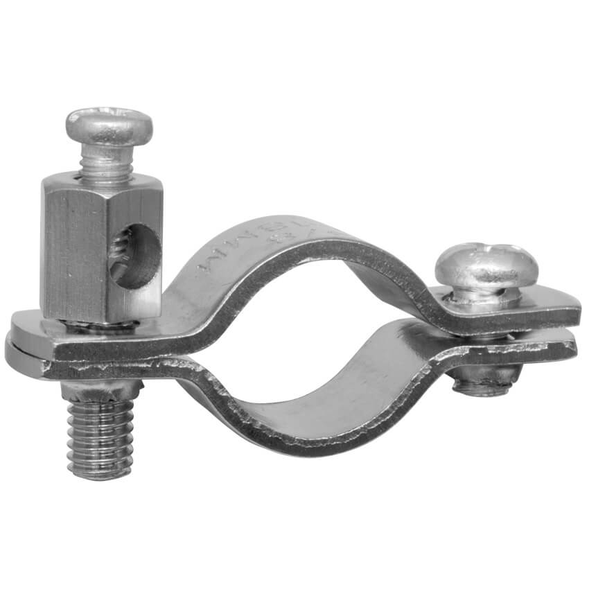 Erdungsrohrschelle,  Kupferband vernickelt,  für Kupferrohre-3/8 Zoll