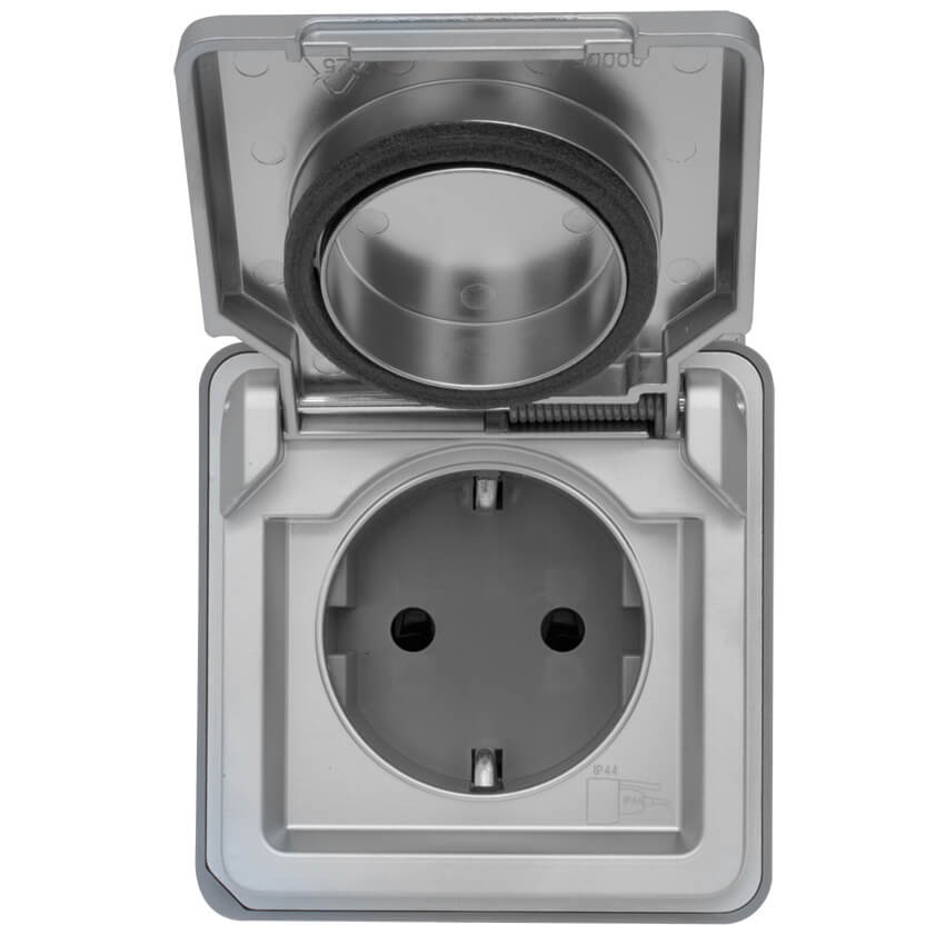 UP/FR-Kombi-Steckdose mit Klappdeckel, SOLIROC, grau
