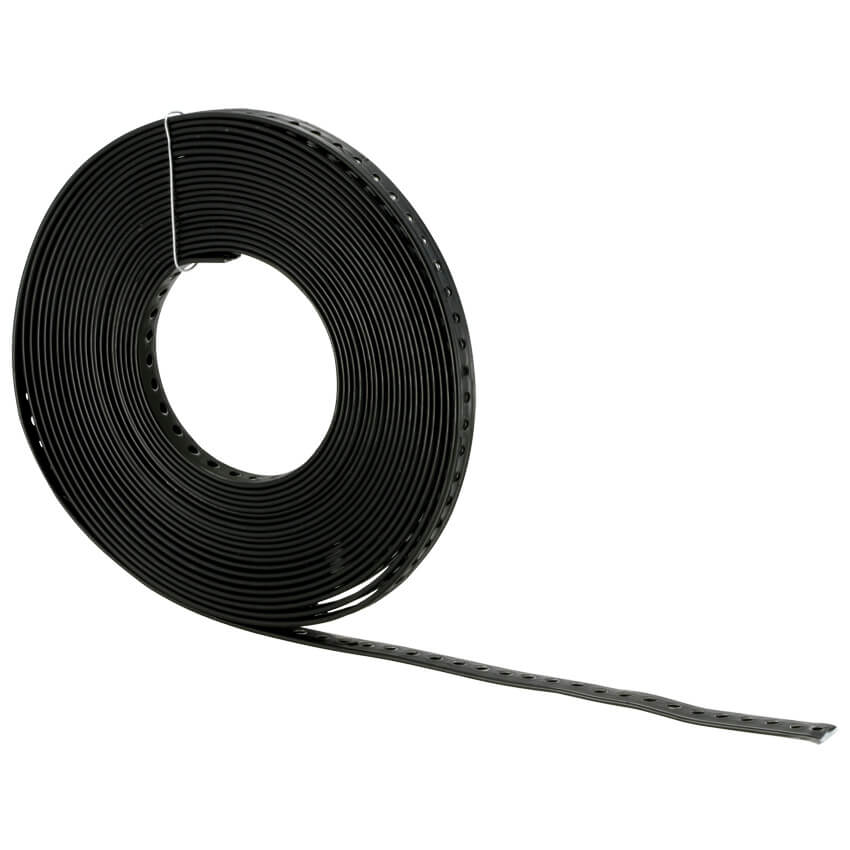 Montageband, verzinkt  mit Kunstoffummantelung, gelocht, Rolle á 10 m-19 x 2,4 mm
