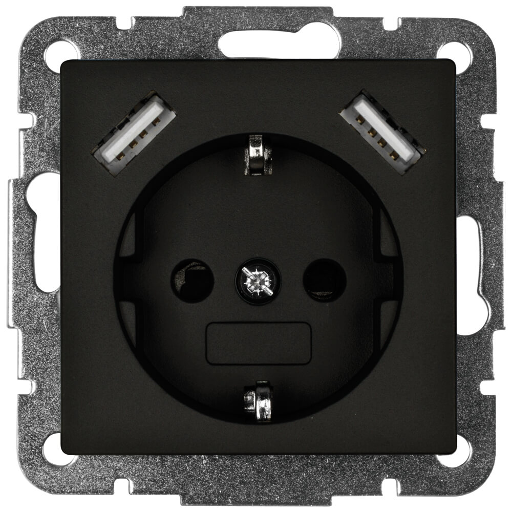 KLEIN - Kombi-Steckdose, 2 x USB-A, Gesamtleistung max. 3,5A, Zentralplatte 55 x 55, schwarz