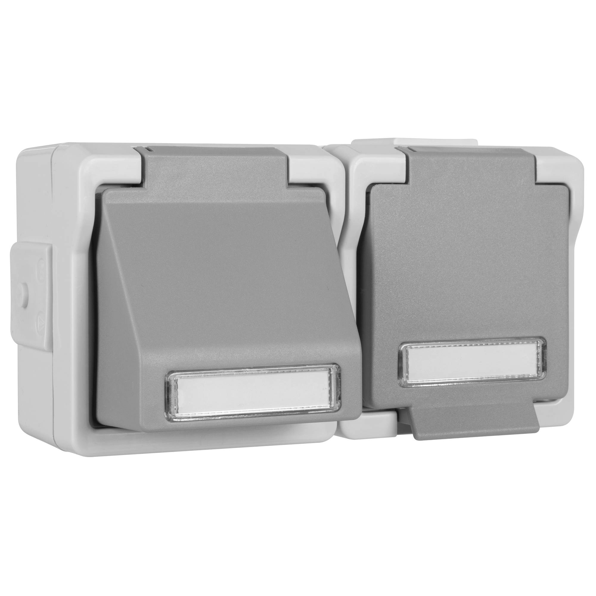Datendose 1+2 Module + Schutzkontaktsteckdose, inkl. 2 Keystonemodulen, AP/FR 9365, grau