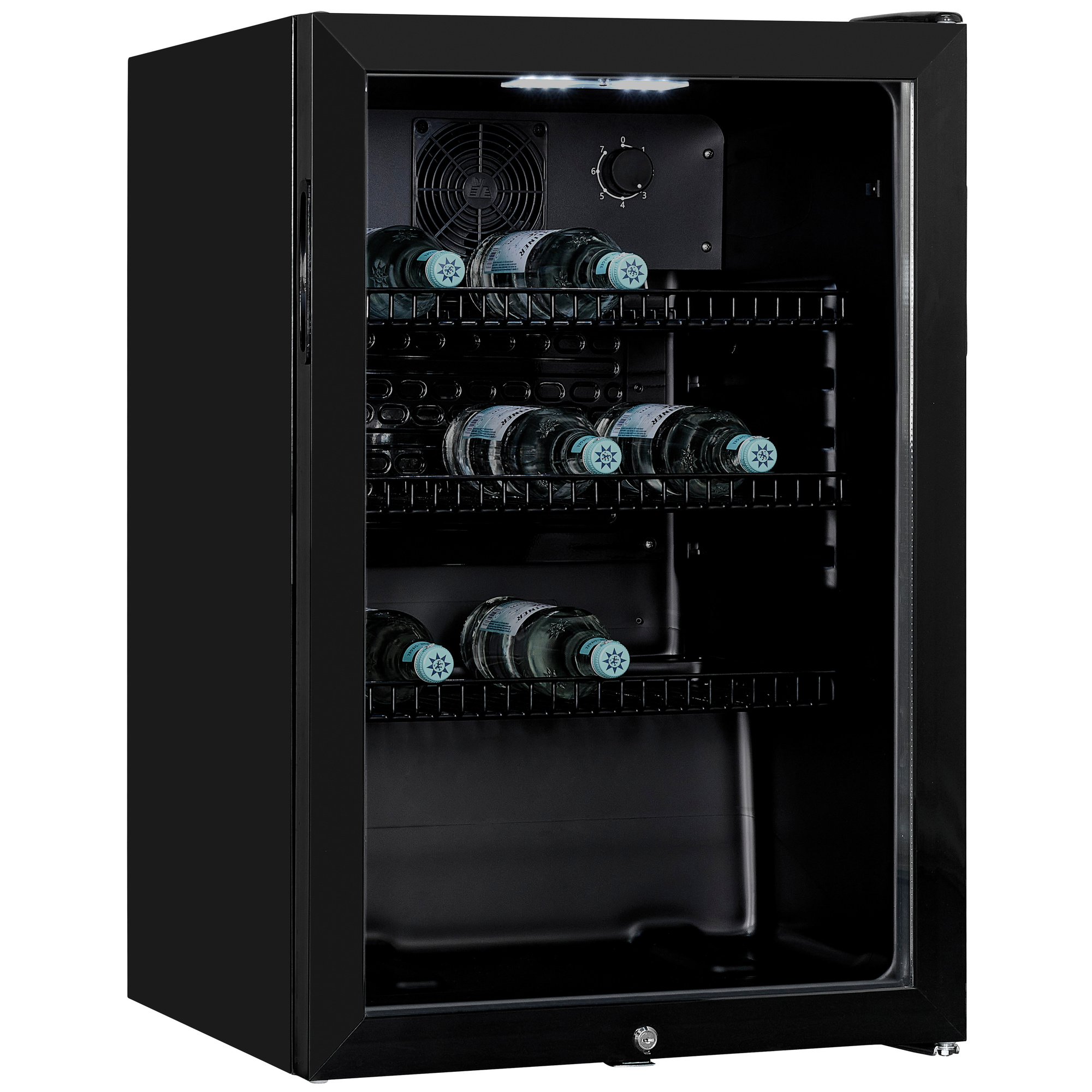 Glastürkühlschrank, 118 Liter, H 840, abschließbar, schwarz