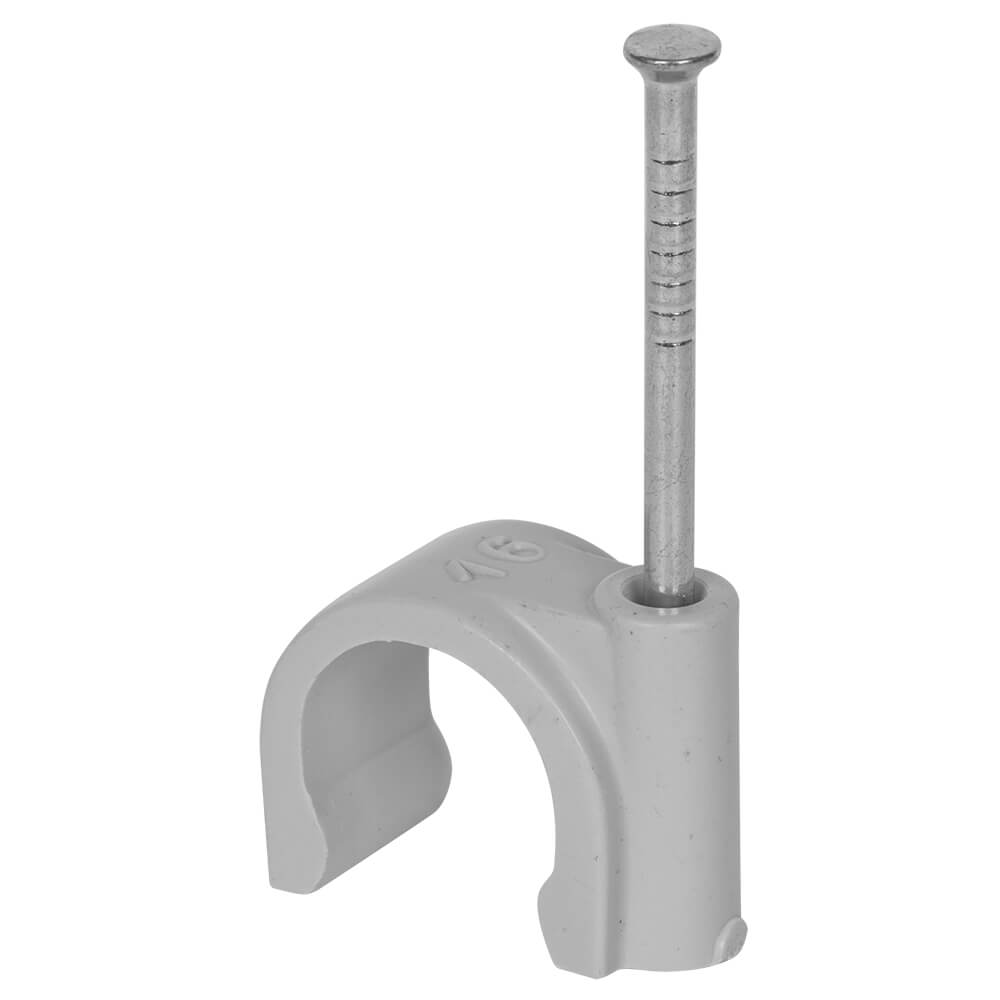 Haftclips mit Stahlnagel,  grau, halogenfrei, Polypropylen (PP) - 7-11mm, 25mm Nagel