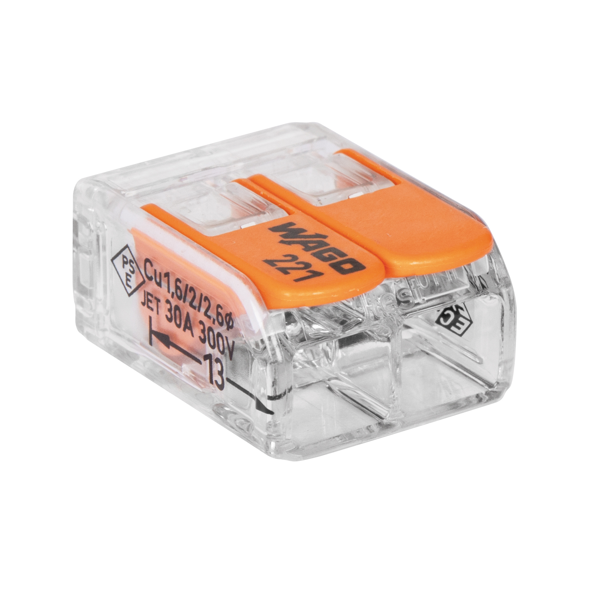 Verbindungsklemme, 221, 0,5 - 6 mm², transparent, 2-polig