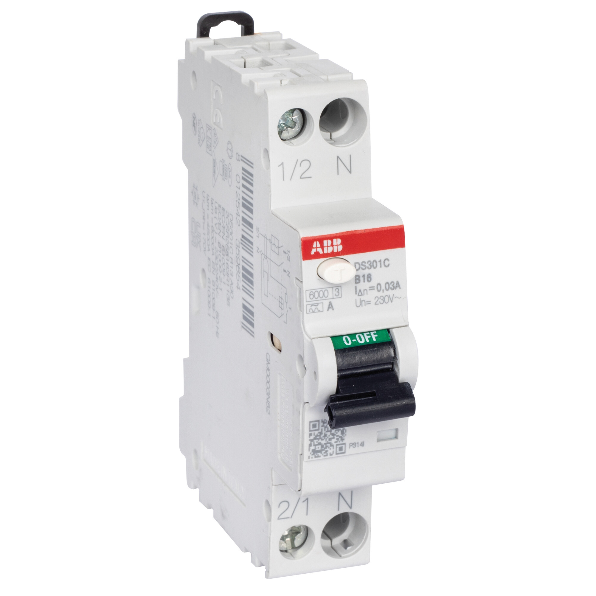 FI/LS-Schutzschalter, DS301C, 2-polig, 1 TE, B16A und 16A/0,03