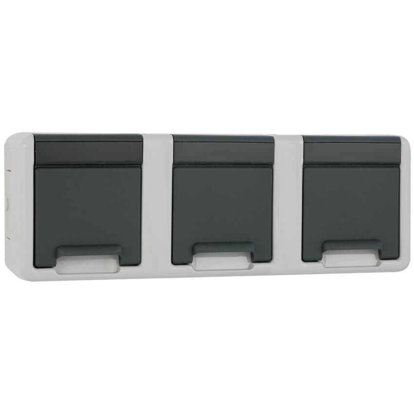 GIRA® - Steckdose, 3-fach, AP/FR, grau/dunkelgrau-078930