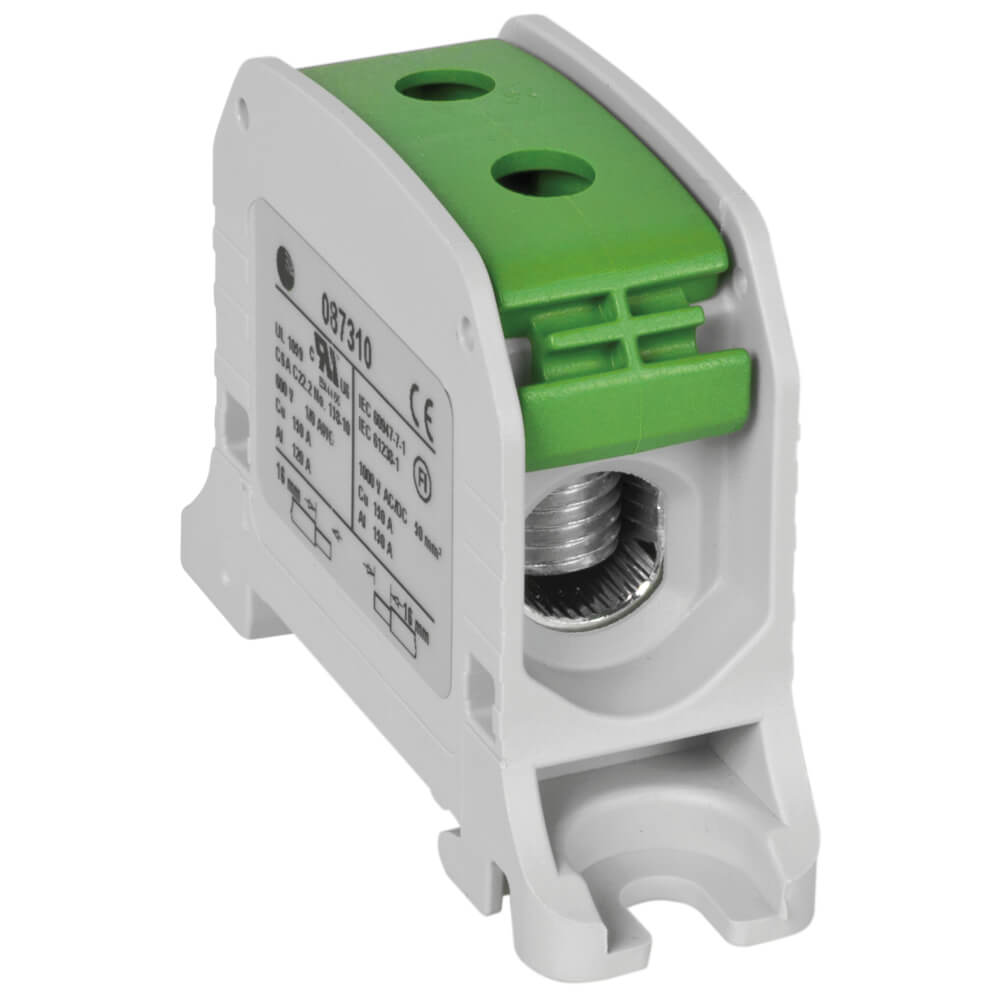Reihenklemme, 50², für Cu/Alu-Leiter, in modularer Bauform B 20 mm, 1-polig, grün