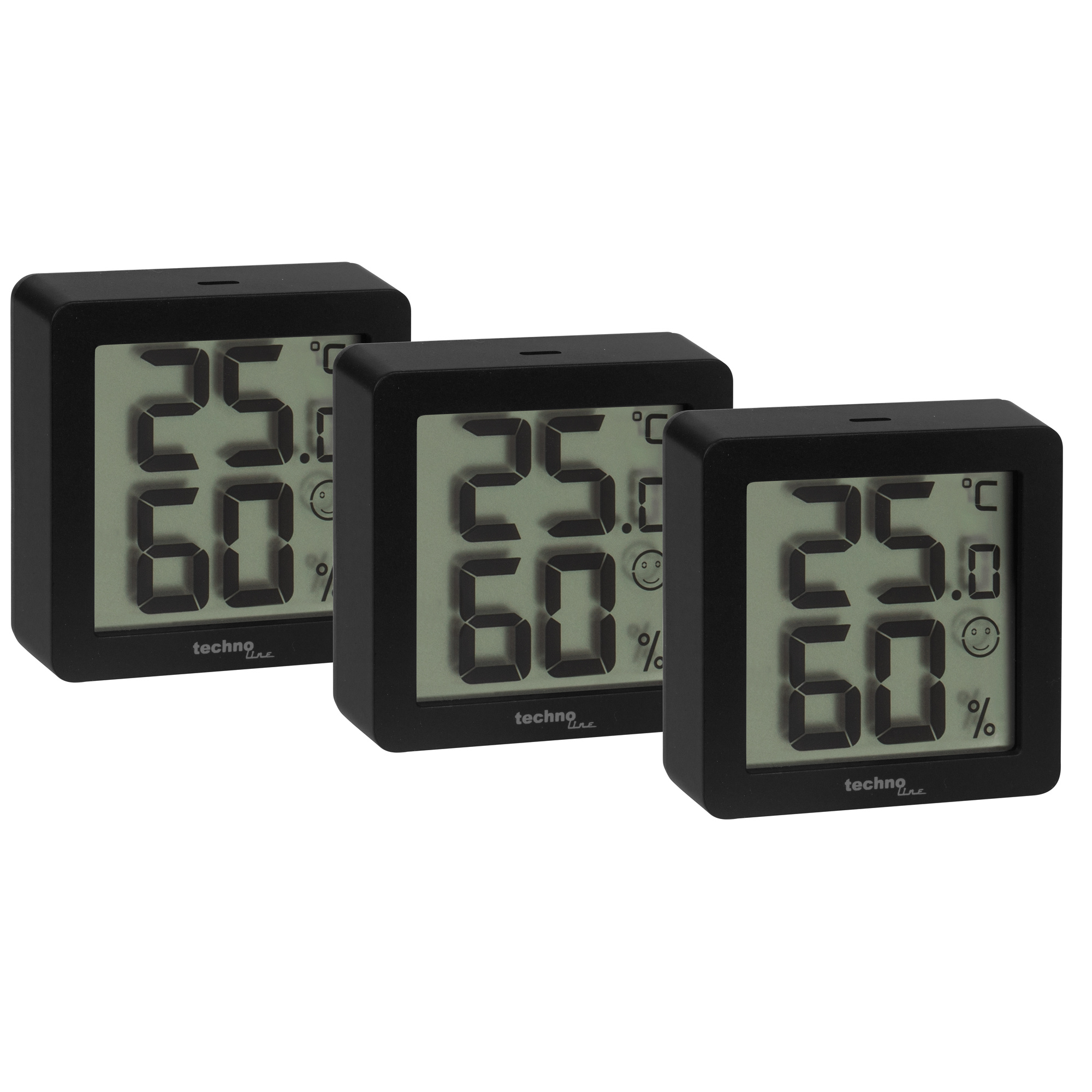 Mini-Thermo-Hygrometer WS 9425, 3er-Pack, schwarz