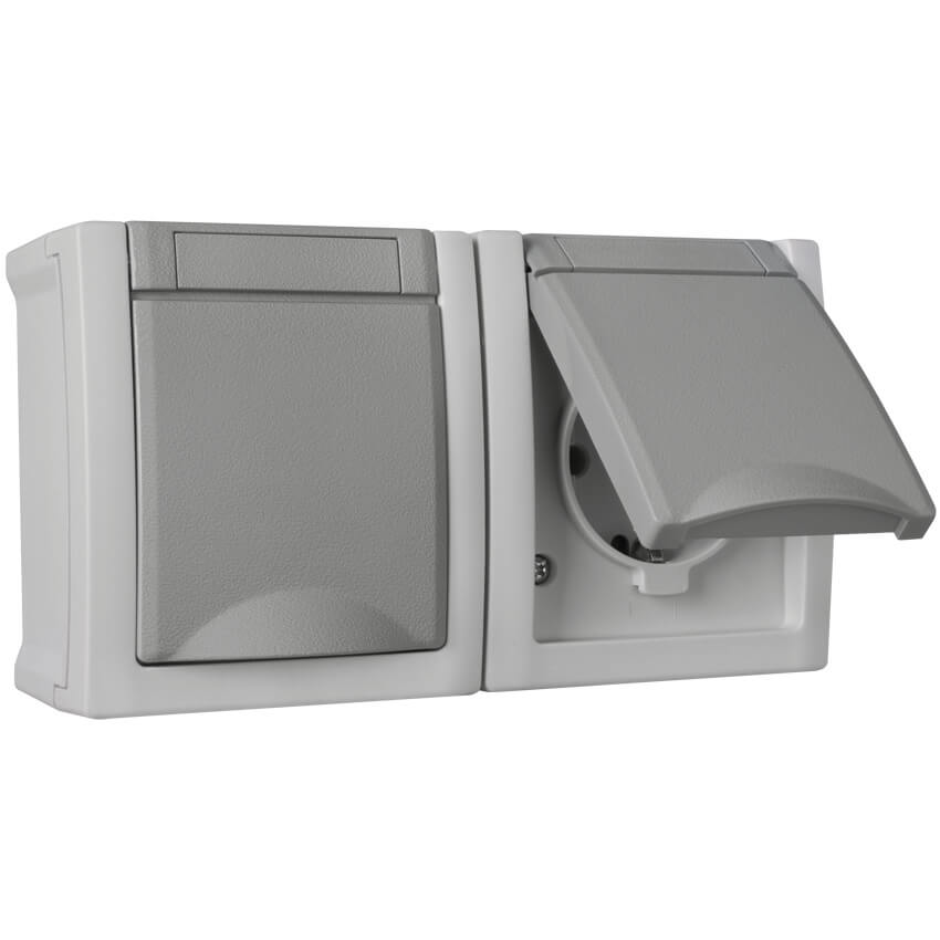 Panasonic® - AP/FR - PACIFIC - grau/dunkelgrau - Steckdose, 2-fach, waagerecht