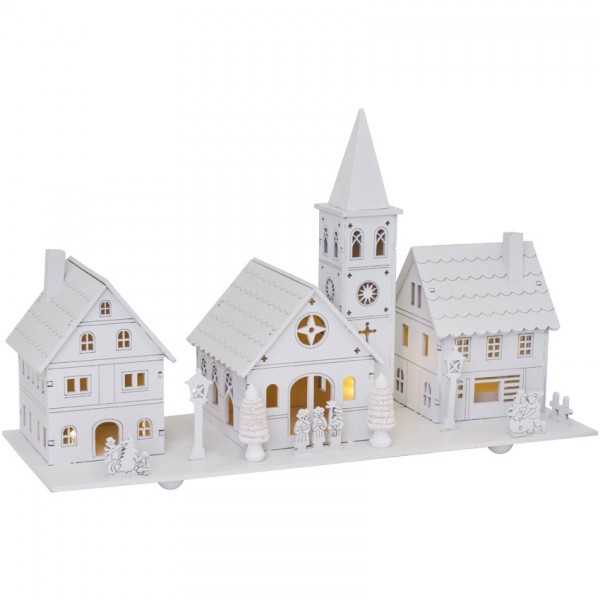 LED-Weihnachtsleuchter, Dorf mit Kirche, 5 warmweiße LEDs