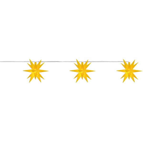 LED-Stern, gelb, 3er-Kette, je 1 warmweiße LED, mit Batteriebox, Ø 8cm