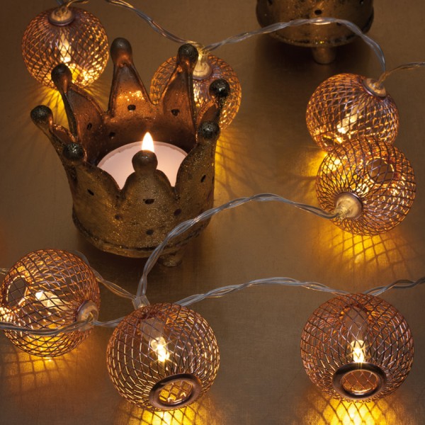 LED-Minilichterkette, Metallbälle kupfer, L 90cm, 10 warmweiße LEDs