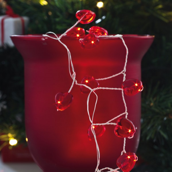 LED-Minilichterkette, rote Herzen, L 180cm, 72 rote LEDs