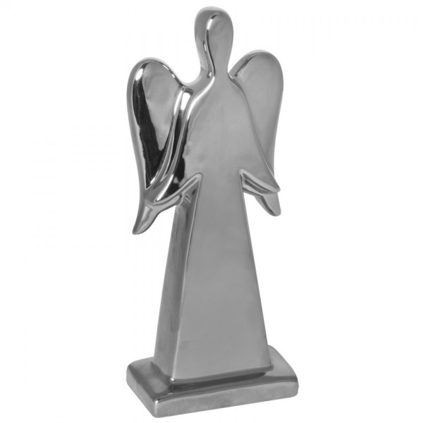 Deko-Engel, Keramik verchromt, H 26cm, B 10cm, T 5,5cm