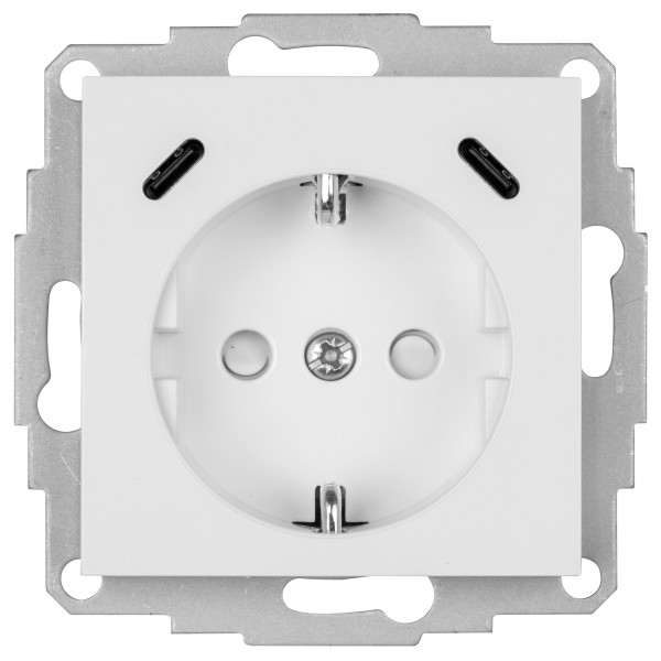 Kombi-Steckdose, 2 x USB-C, Gesamtleistung max. 25W, Zentralplatte 55 x 55, reinweiß (~RAL 9010)
