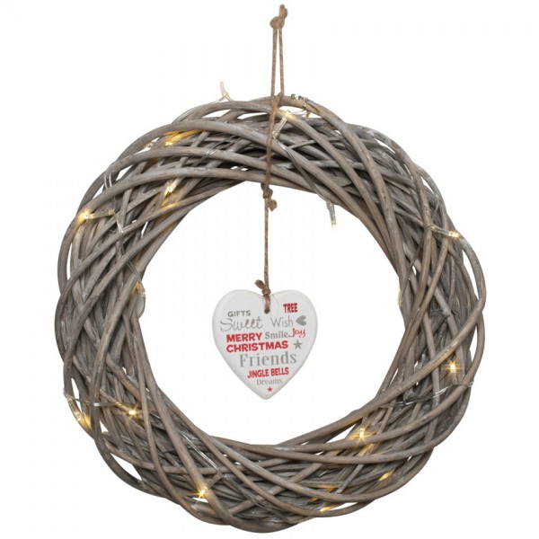 LED-Tür-Dekokranz, 20 warmweiße LEDs, Ø 35cm, batteriebetrieben