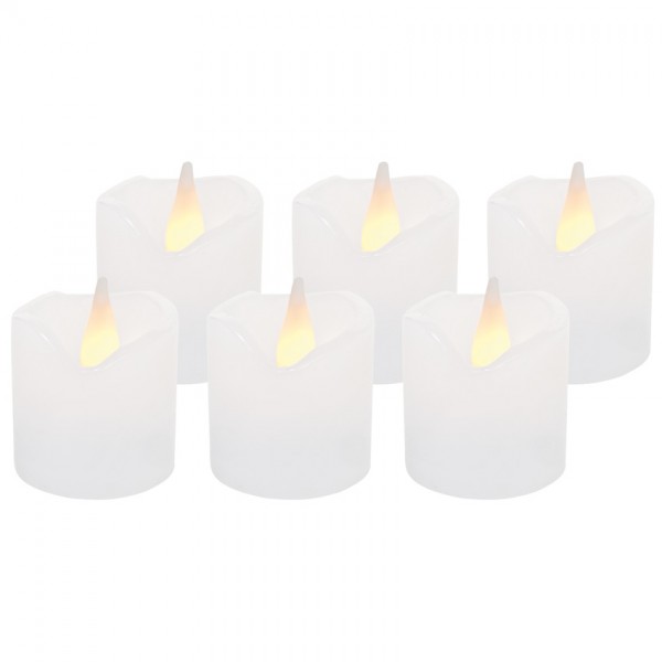 6 LED-Echtwachskerzen, weiß, je 1 LED, H 4,2cm, Ø 4cm, batteriebetrieben