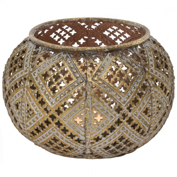 Teelichthalter, für 1 Teelicht, Metall goldfarbe, Antik, Ø 12cm, H 8cm