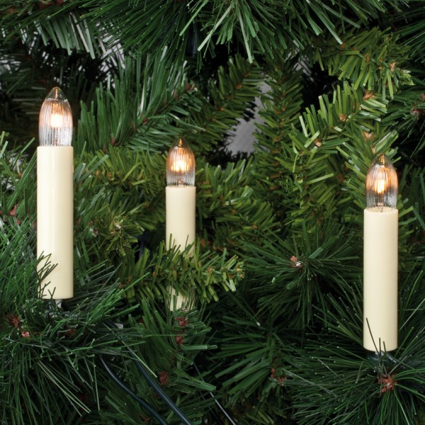 Weihnachtsbaumkette, klar/elfenbein, 15 x E10/16V/3W, mit teilbarem Stecker