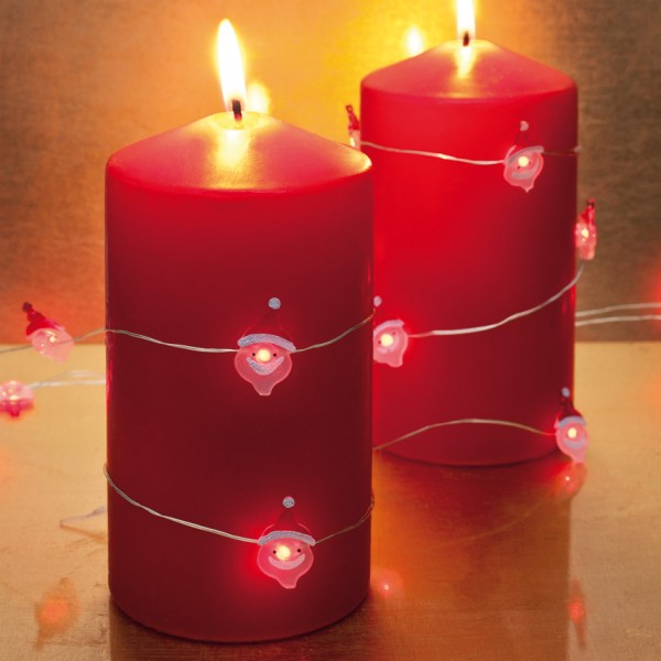 LED-Minilichterkette, Weihnachtsmänner, 60 rote LEDs, batteriebetrieben