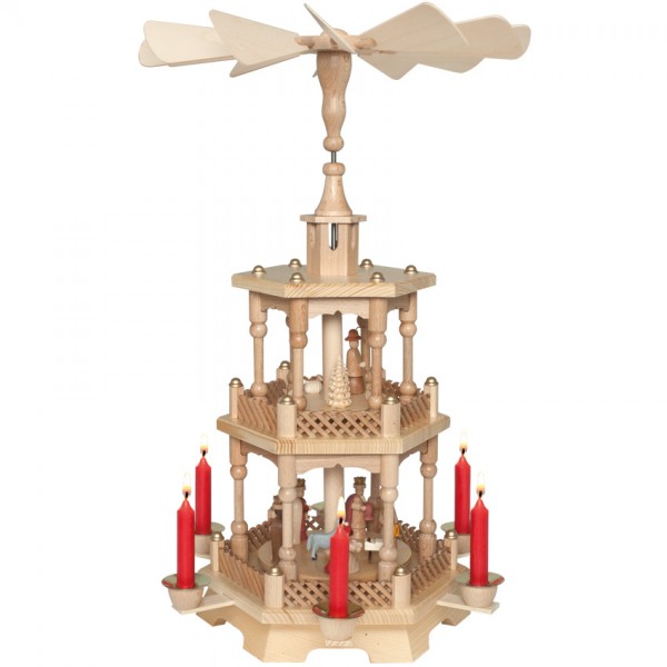 Weihnachtspyramide, 2-stöckig, für 6 Weihnachtskerzen H 47cm Ø 30cm