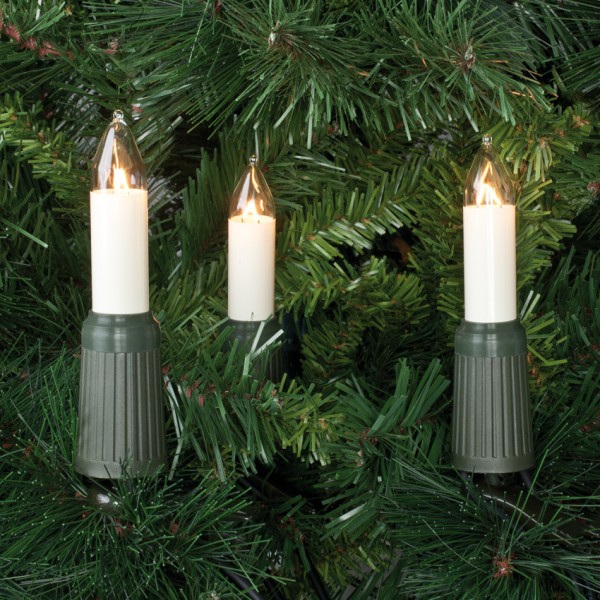 Weihnachtsbaumkette, L 14m, klar/elfenbein, 15x E14-16V-4W, mit teilbarem Stecker