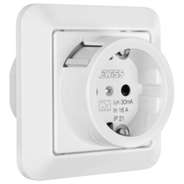 UP-Komplett-Steckdose, mit FI-Schalter, RCD 90, 16A/0,03, polarweiß