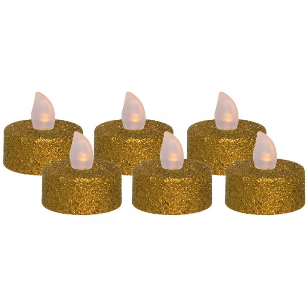 LED-Teelichter, gold, 6er-Set, je 1 flackernde orange LED, batteriebetrieben