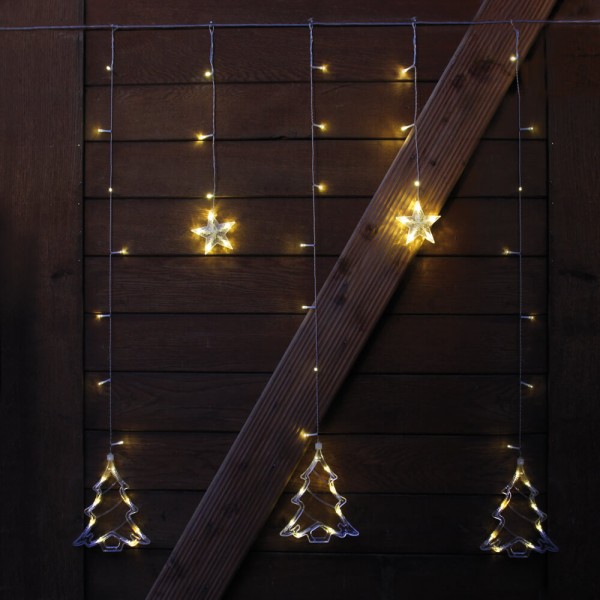LED-Vorhang, Stern und Tannenbaum, B 220cm, H 50-110cm, 138 warmweiße LEDs