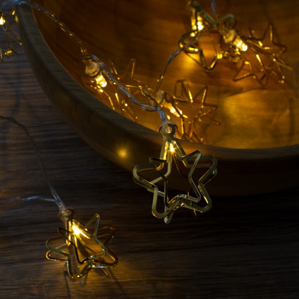 LED-Minilichterkette, 3D, L 100cm, goldene Sterne, 10 warmweiße LEDs