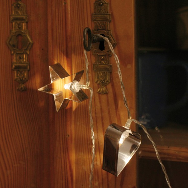LED-Minilichterkette, GINGERBREAD, L 135cm, silberne Backförmchen, 10 warmweiße LEDs, batteriebetrie