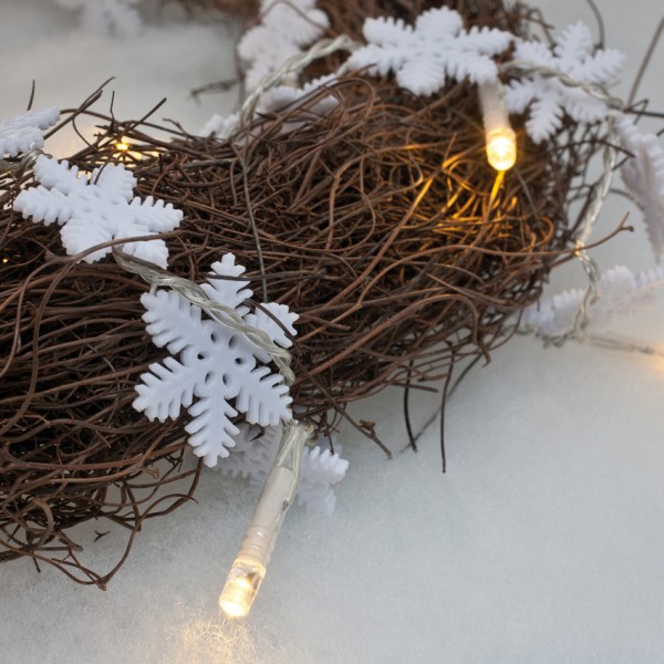 LED-Minilichterkette, SNÖSTJÄRNA,L 190cm, Schneeflocken, 20 warmweiße LEDs, batteriebetrieben
