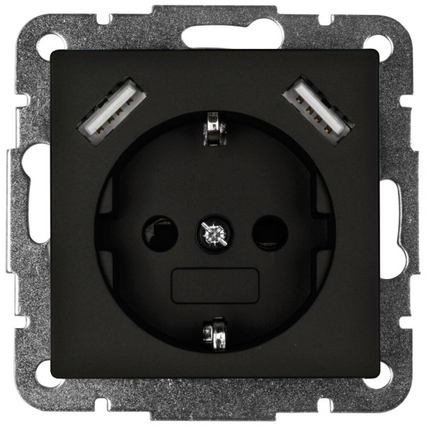 KLEIN - Kombi-Steckdose, 2 x USB-A, Gesamtleistung max. 3,5A, Zentralplatte 55 x 55, schwarz