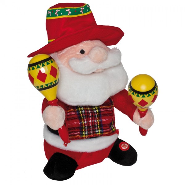 Weihnachtsmann mit Rumbarasseln und Musik, H 32cm, B 26cm, T 24cm