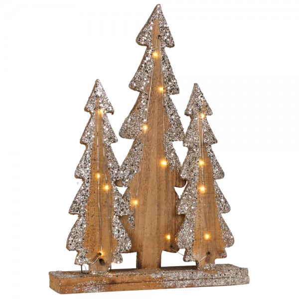 Weihnachtsleuchter H 40cm, Tannenbäume, 15 warmweiße LEDs