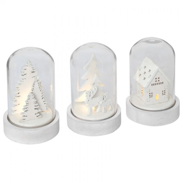 Glaskuppel, KUPOL, weiß, 3er-Set, je 1 warmweiße LED