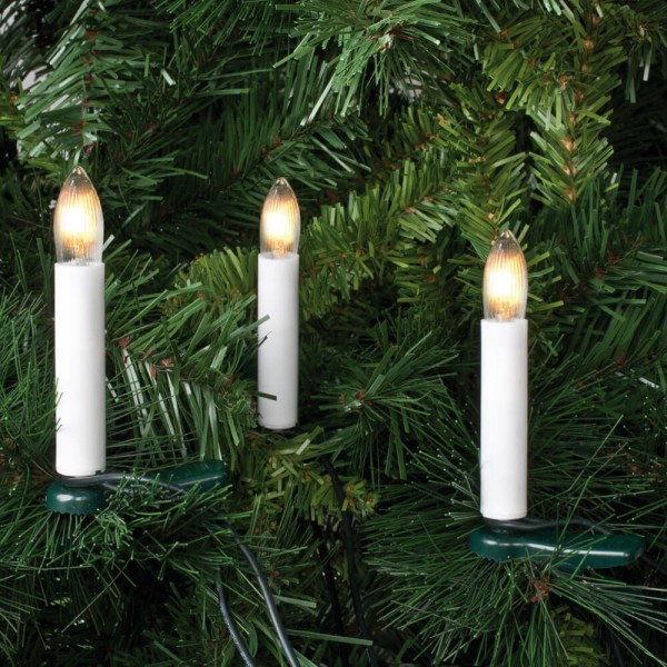 Weihnachtsbaumkette, L 7,5m, 16 x E10/14V/3W, klar/weiß, 8cm Kerzen