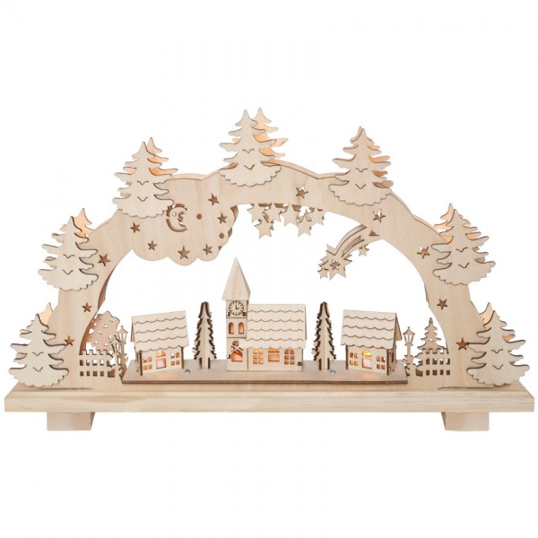 Weihnachtsleuchter, Winterdorf, 7 Minilichter, B 45cm