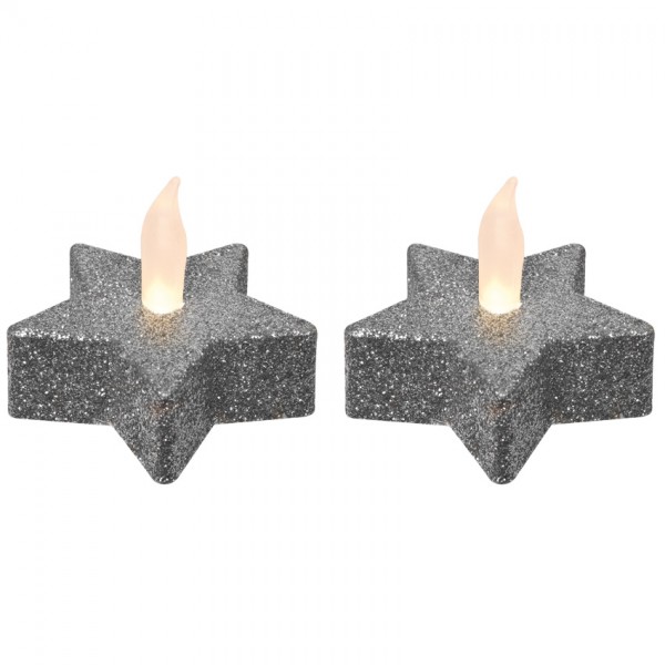 2 LED-Teelichter, je 1 warmweiße LED, silber, H 4,5cm, Ø 5,5cm, batteriebetrieben