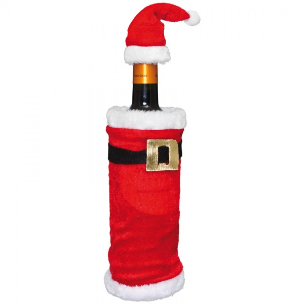 Weihnachtsoutfit für Weinflaschen, Mütze H 12cm, Ø 3cm, Jacke H 20cm, Ø 9cm